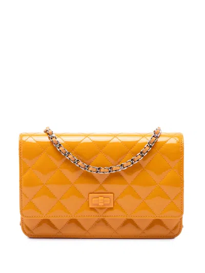 Pre-owned Chanel 2014-2015 Quilted Patent Reissue 2.55 Wallet On Chain Crossbody Bag In 黄色