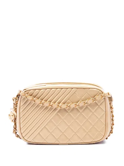 Pre-owned Chanel 2014-2015 Small Quilted Lambskin Coco Boy Camera Bag Crossbody Bag In Gold