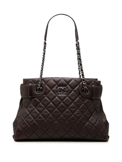 Pre-owned Chanel 2014-2015 Small Quilted Lambskin Coco Loop Tote Bag In Red