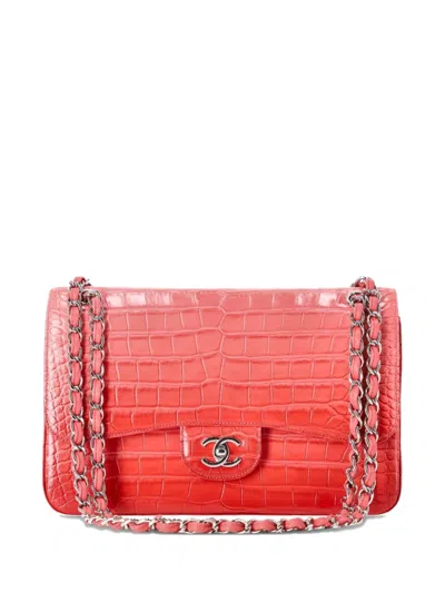 Pre-owned Chanel 2015-16 Jumbo Double Flap Shoulder Bag In Red