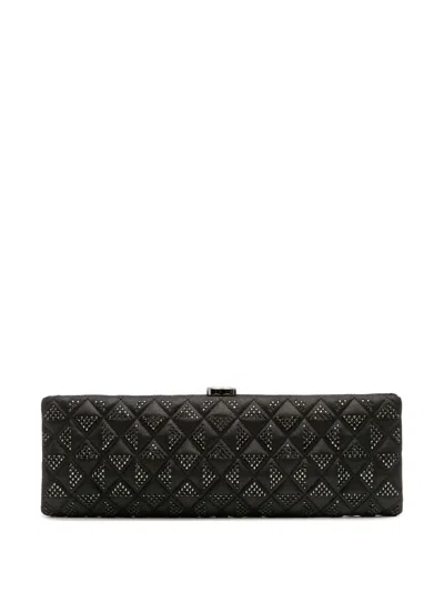 Pre-owned Chanel 2015-2016 Cc Quilted Iridescent Lambskin Crystal Long Clutch Bag In Black