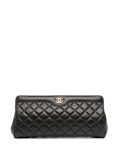 Pre-owned Chanel 2015-2016 Cc Quilted Lambskin Frame Clutch Bag In Black