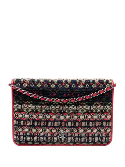 Pre-owned Chanel 2015-2016 Cc Quilted Tweed Wallet On Chain Crossbody Bag