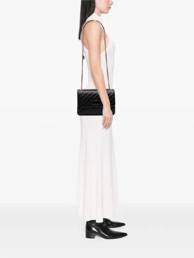 Pre-owned Chanel 2015-2016 Diagonal Quilted Lambskin Cc Signature Flap Crossbody Bag In Black