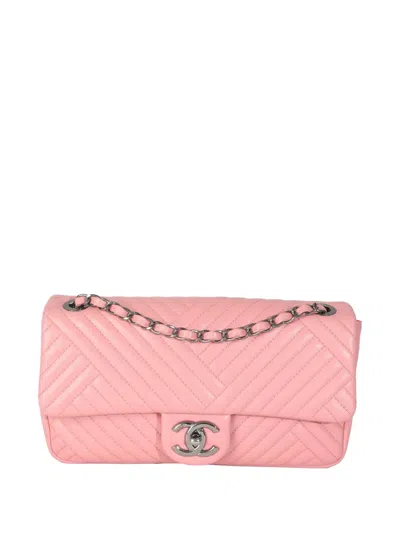 Pre-owned Chanel 2015-2016 Flap Bag Medium Chevron Shoulder Bag In Pink