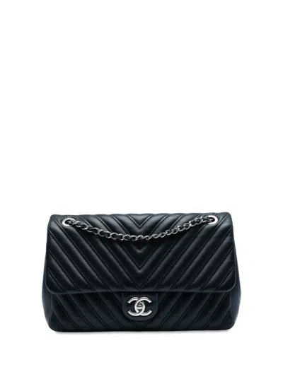Pre-owned Chanel 2015-2016 Jumbo Classic Chevron Lambskin Double Stitch Single Flap Shoulder Bag In Blue