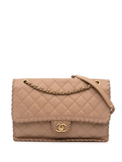 Pre-owned Chanel 2015-2016 Jumbo Quilted Iridescent Calfskin Happy Stitch Flap Crossbody Bag In Brown