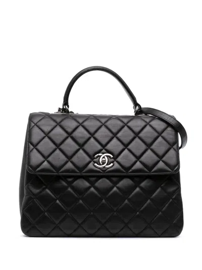 Pre-owned Chanel 2015-2016 Large Lambskin Trendy Cc Top Handle Bag Satchel In Black