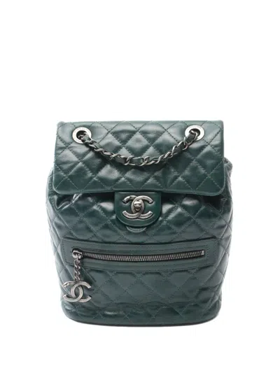 Pre-owned Chanel 2015-2016 Matelassé Backpack In Green