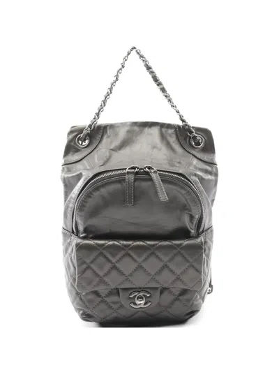 Pre-owned Chanel 2015-2016 Matelasse Calfskin Backpack In Gray