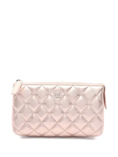 Pre-owned Chanel 2015-2016 Matelassé Quilted Makeup Bag In Pink