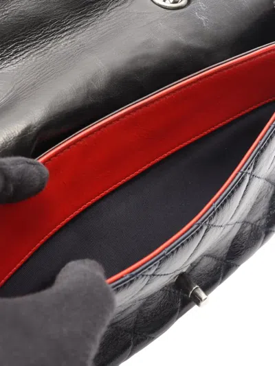 Pre-owned Chanel 2015-2016 Medium Cc Quilted Glazed Calfskin Tricolor Plate Flap Shoulder Bag In Black