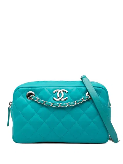 Pre-owned Chanel 2015-2016 Medium Cc Quilted Rubberized Lambskin Coco Rain Camera Bag Crossbody Bag In Blue