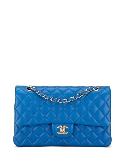 Pre-owned Chanel 2015-2016 Medium Classic Lambskin Double Flap Shoulder Bag In Blue