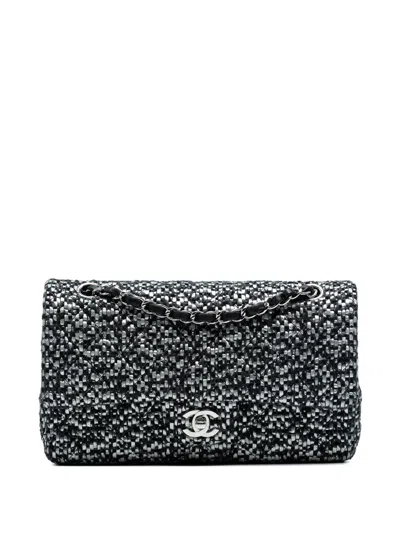 Pre-owned Chanel 2015-2016 Medium Classic Tweed Double Flap Shoulder Bag In Black