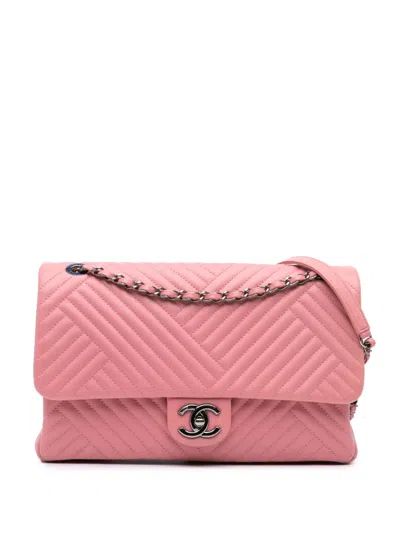 Pre-owned Chanel 2015-2016 Medium Lambskin Cc Crossing Flap Shoulder Bag In Pink