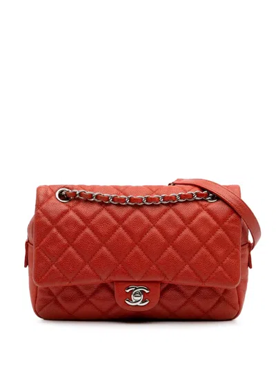 Pre-owned Chanel 2015-2016 Medium Quilted Caviar Easy Flap Shoulder Bag In Orange