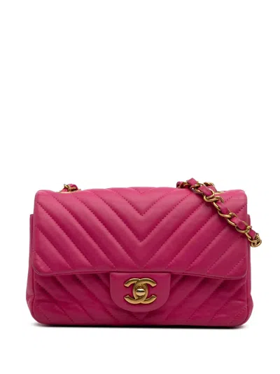 Pre-owned Chanel 2015-2016 Mini Rectangular Classic Chevron Lambskin Single Flap Crossbody Bag