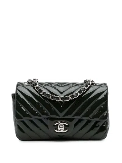 Pre-owned Chanel 2015-2016 Mini Rectangular Classic Chevron Patent Single Flap Crossbody Bag