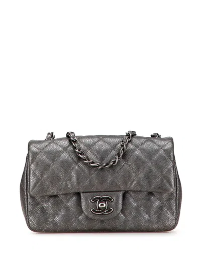 Pre-owned Chanel 2015-2016 Mini Rectangular Classic Metallic Caviar Single Flap Crossbody Bag In Gray