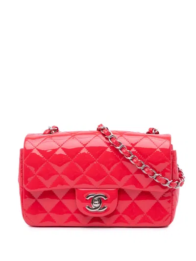 Pre-owned Chanel 2015-2016 Mini Rectangular Classic Patent Single Flap Crossbody Bag In Red