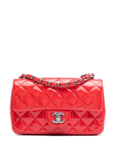 Pre-owned Chanel 2015-2016 Mini Rectangular Classic Patent Single Flap Crossbody Bag In Red