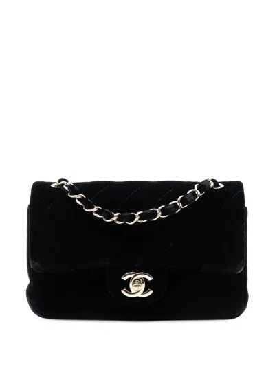 Pre-owned Chanel 2015-2016 Mini Rectangular Classic Velvet Single Flap Crossbody Bag In Black