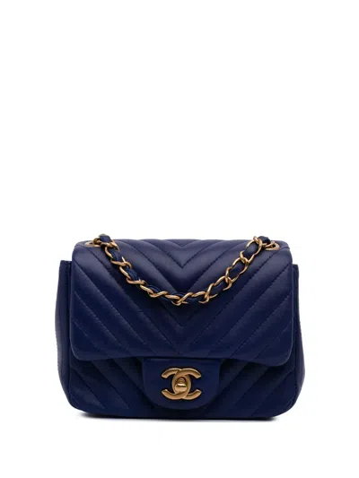 Pre-owned Chanel 2015-2016 Mini Square Classic Chevron Lambskin Single Flap Crossbody Bag