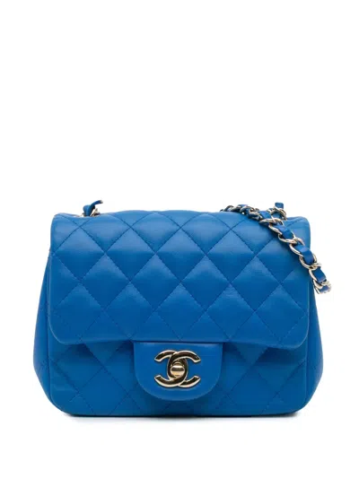 Pre-owned Chanel 2015-2016 Mini Square Classic Lambskin Single Flap Crossbody Bag In 蓝色
