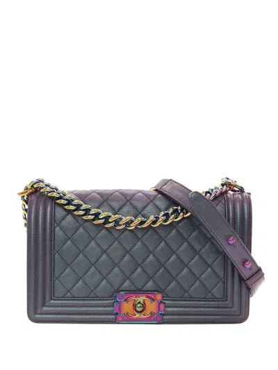 Pre-owned Chanel 2015-2016 Old Medium Quilted Iridescent Goatskin Boy Flap Crossbody Bag In Multi