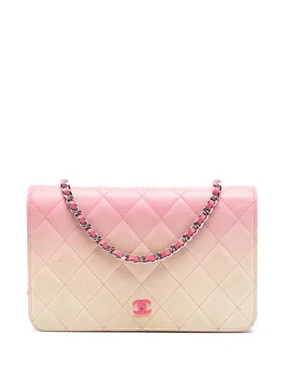 Pre-owned Chanel 2015-2016 Ombre Lambskin Degrade Wallet On Chain Crossbody Bag In Yellow