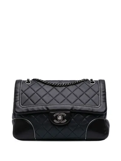 Pre-owned Chanel 2015-2016 Paris-salzburg Medium Lambskin Tyrolean Flap Shoulder Bag In Black