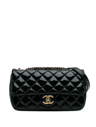 Pre-owned Chanel 2015-2016 Paris-salzburg Medium Patent Goatskin Cc Eyelet Flap Crossbody Bag