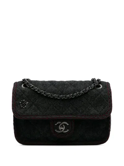 Pre-owned Chanel 2015-2016 Paris-salzburg Medium Quilted Wool Edelweiss Flap Crossbody Bag In Gray