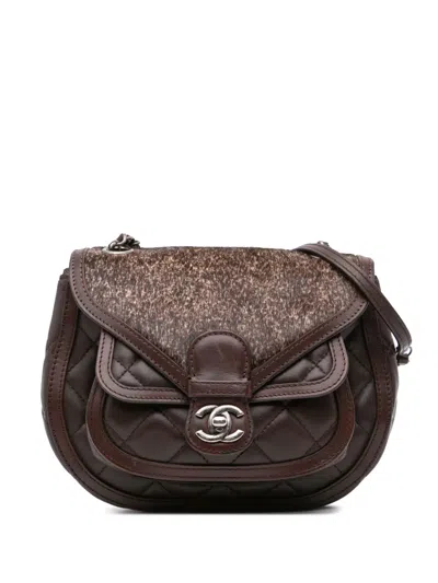 Pre-owned Chanel 2015-2016 Paris-salzburg Quilted Lambskin And Pony Hair Saddle Crossbody Bag In Brown
