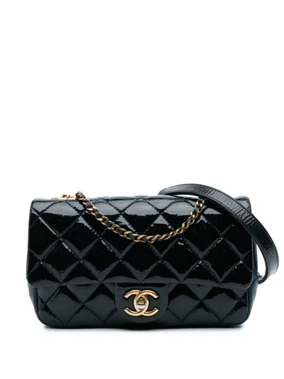 Pre-owned Chanel 2015-2016 Paris-salzburg Small Patent And Goatskin Cc Eyelet Flap Crossbody Bag