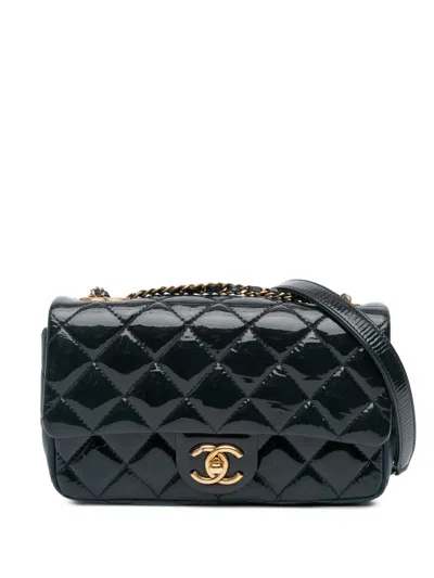 Pre-owned Chanel 2015-2016 Paris-salzburg Small Patent And Goatskin Cc Eyelet Flap Crossbody Bag In Blue