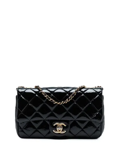 Pre-owned Chanel 2015-2016 Paris-salzburg Small Patent And Goatskin Cc Eyelet Flap Crossbody Bag In Blue