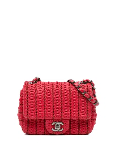 Pre-owned Chanel 2015-2016 Paris Seoul Mini Crochet Lambskin Flap Crossbody Bag In Red