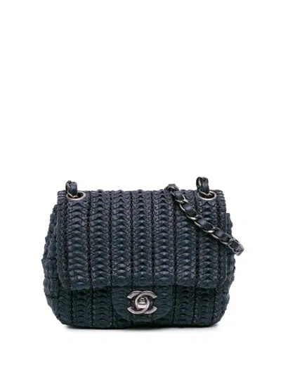 Pre-owned Chanel 2015-2016 Paris Seoul Mini Crochet Lambskin Single Flap Crossbody Bag In Blue