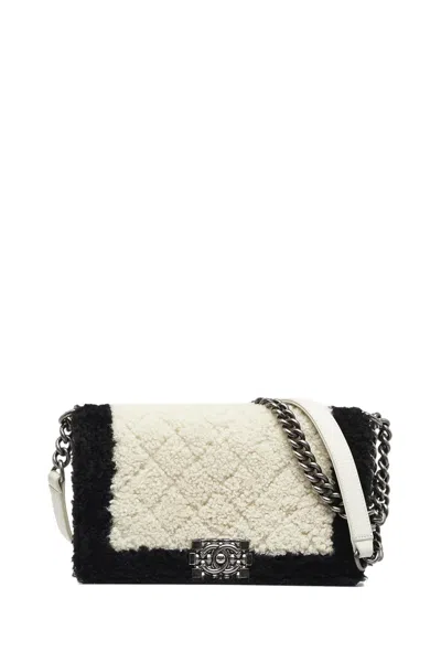 Pre-owned Chanel 2015-2016   Medium Shearling Boy Flap Crossbody Bag In White