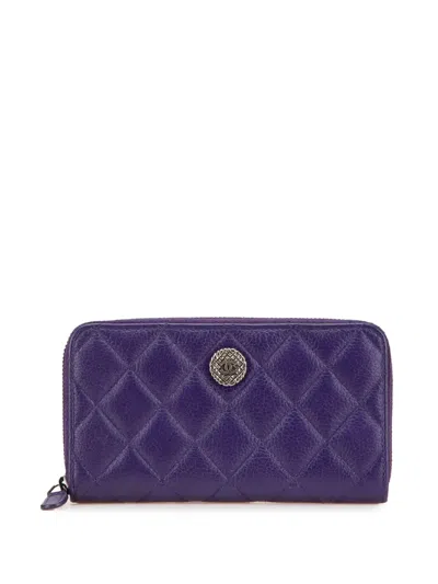Pre-owned Chanel 2015-2016 Quilted Calfskin Button Cc Zip Around Wallet Long Wallets In Purple