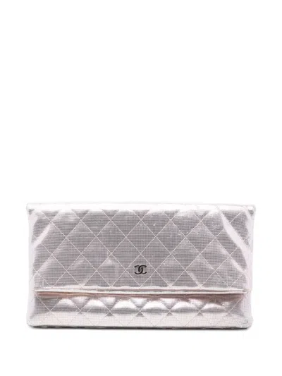 Pre-owned Chanel 2015-2016 Quilted Calfskin Pixel Effect Beauty Foldover Clutch Bag In Pink