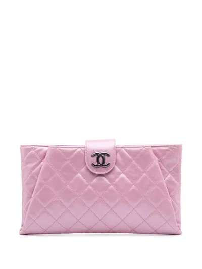 Pre-owned Chanel 2015-2016 Quilted Glazed Calfskin Coco Pleats Clutch Bag In Pink