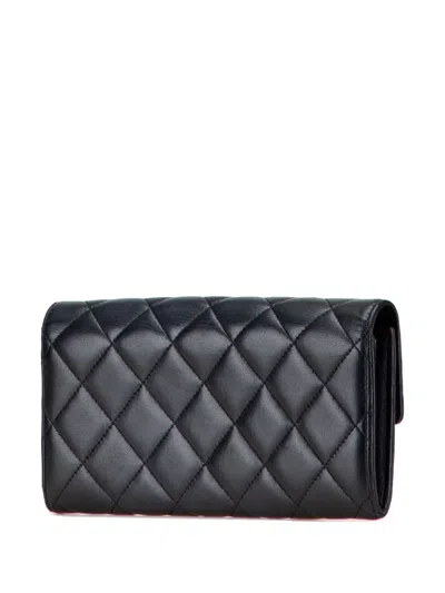 Pre-owned Chanel 2015-2016 Quilted Lambskin Flap Wallet Long Wallets In Black