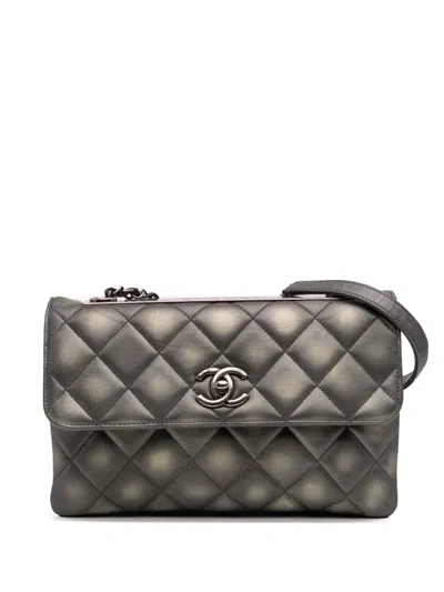 Pre-owned Chanel 2015-2016 Quilted Metallic Lambskin Trendy Cc Flap Shoulder Bag In Gray