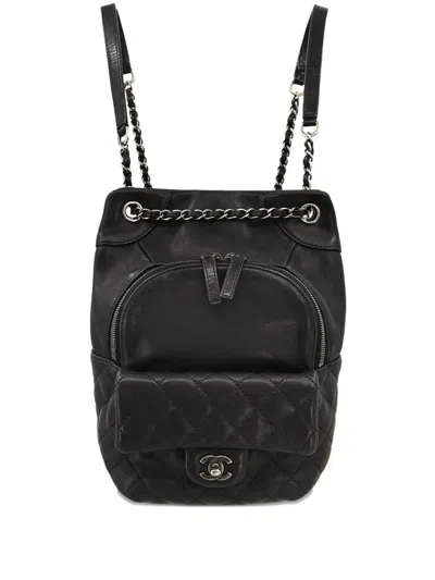 Pre-owned Chanel 2015-2016 Quilted-panel Backpack In Black