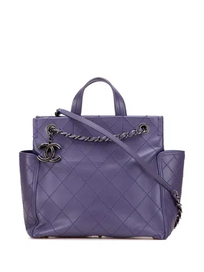 Pre-owned Chanel 2015-2016 Small Cc Quilted Calfskin Pocket Tote Satchel In Purple