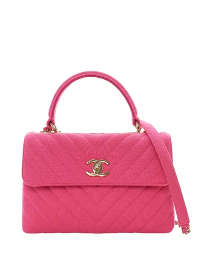 Pre-owned Chanel 2015-2016 Small Chevron Jersey Trendy Cc Top Handle Flap Satchel In Pink