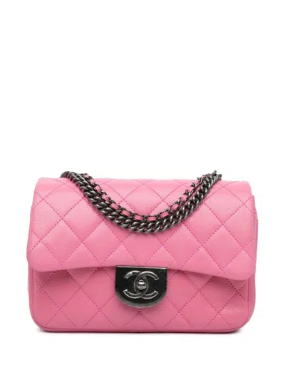 Pre-owned Chanel 2015-2016 Small Goatskin Double Carry Waist Chain Flap Satchel In 粉色